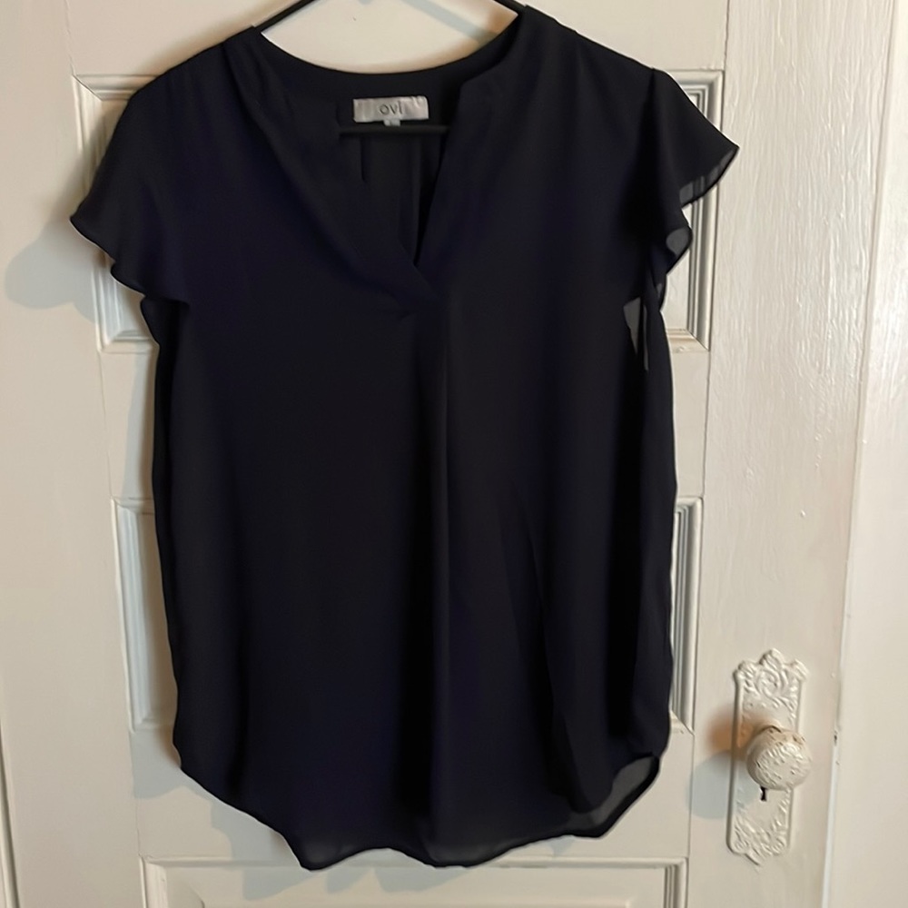 Navy blue flutter sleeve top